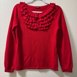 Magaschoni  Cashmere Sweater Ruffle Button Neck Long Sleeve Soft Women's Medium